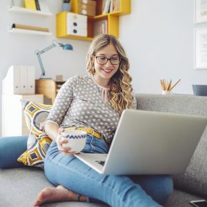 Young businessman working on laptop