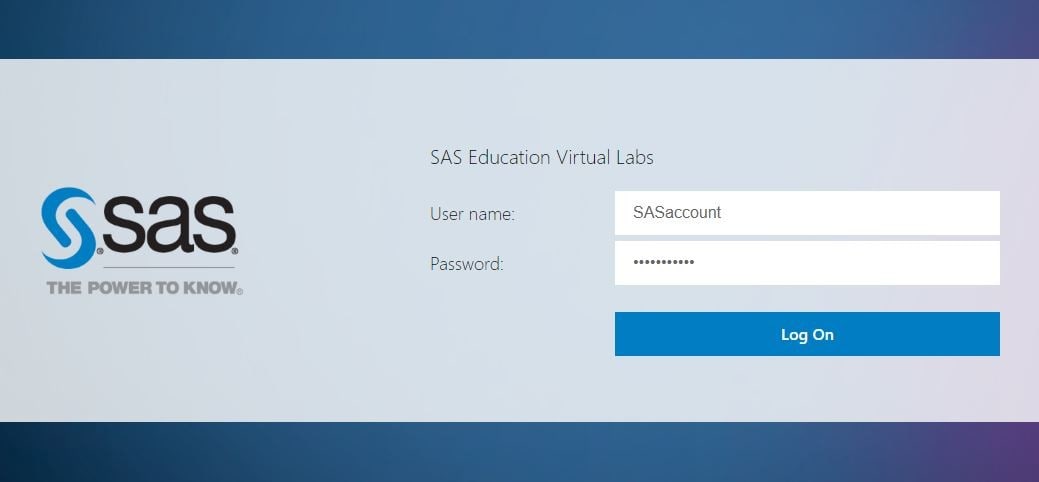 SAS Virtual Lab Log-on Screen