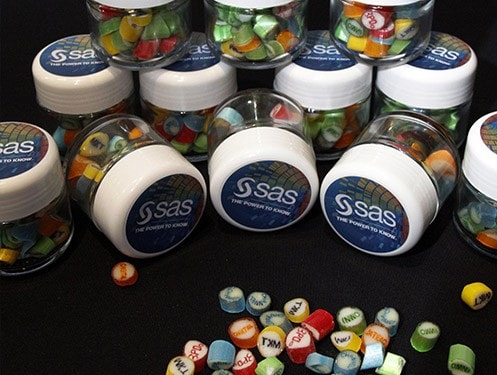 SAS Digital Marketing & Analytics Conference 2015 - Brinde do evento - Balas personalizadas Rock Candy