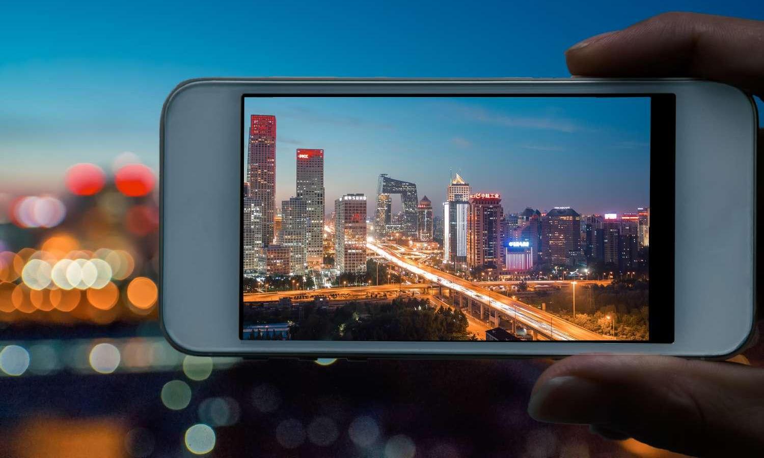 Beijing Skyline City Lights At Night With Iphone Smartphone Frame