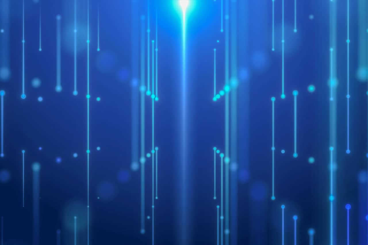 Futuristic abstract blue background with light dots and lines