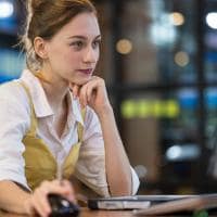 Young businessman working on laptop