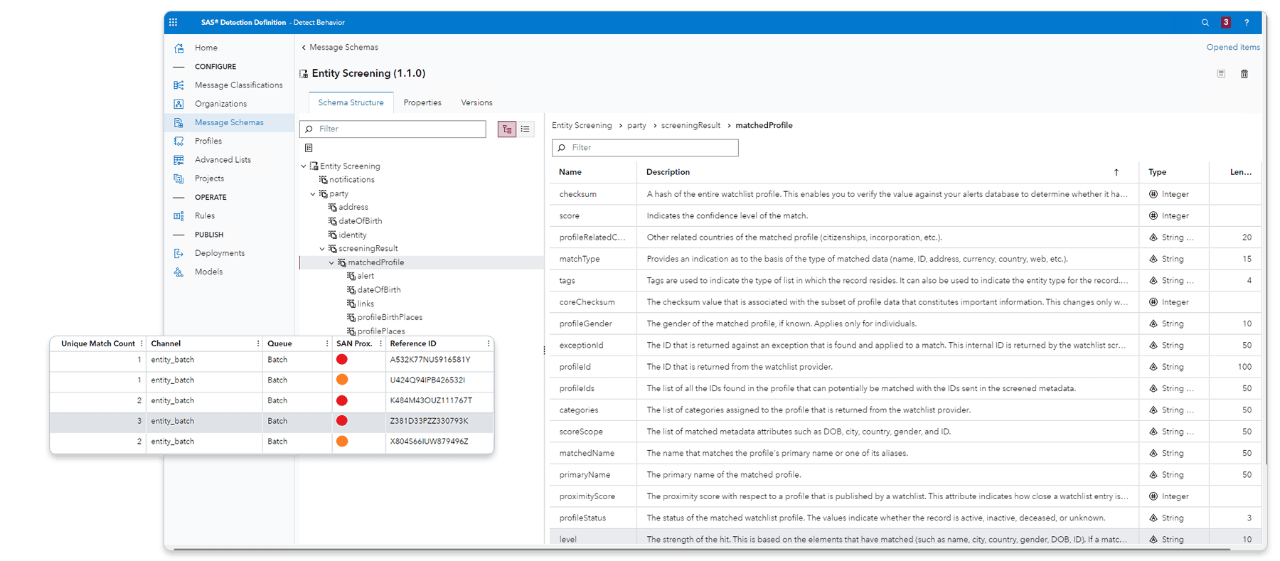 Screenshot of SAS Real-TIme Watchlist Screening entity screening with highlight
