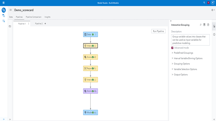 Screenshot of SAS Risk Modeling showing end-to-end support for scorecard development
