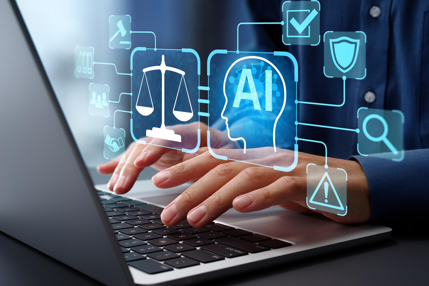 Abstract AI overlay above laptop