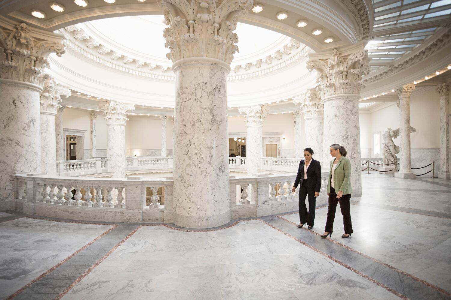 Women walking in government building