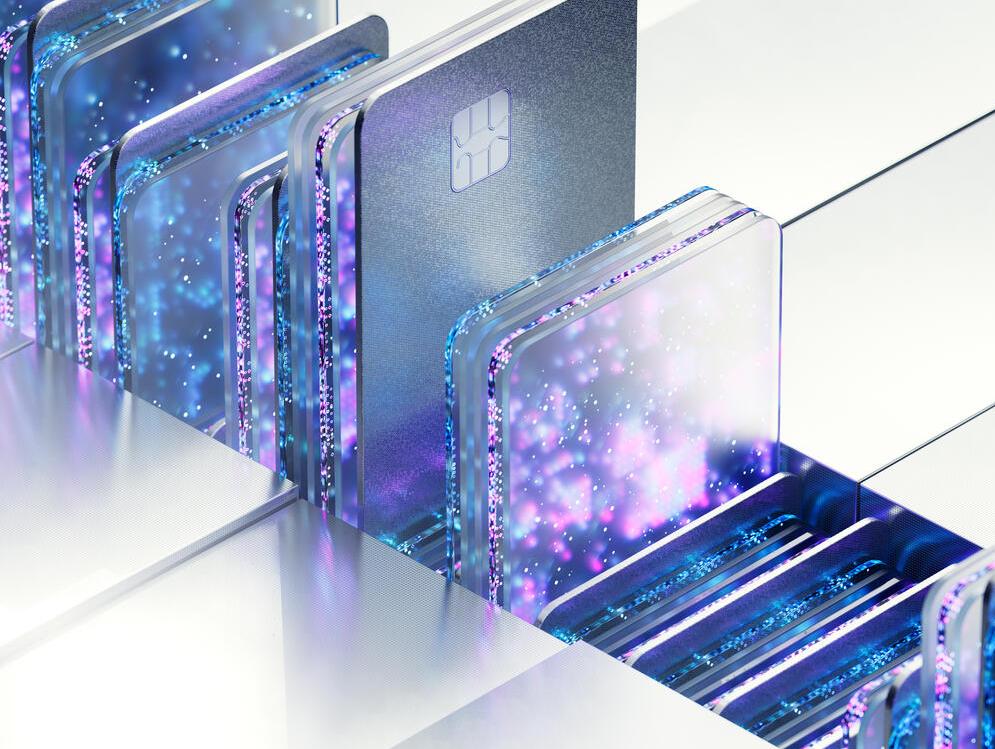 Digitally generated image of multicolored credit card