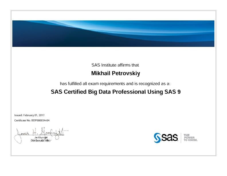 SAS Certified Big Data Professional Using SAS 9, Mihail Petrovsky