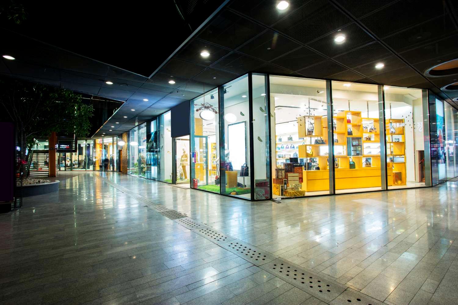 Storefront in a shopping mall at night