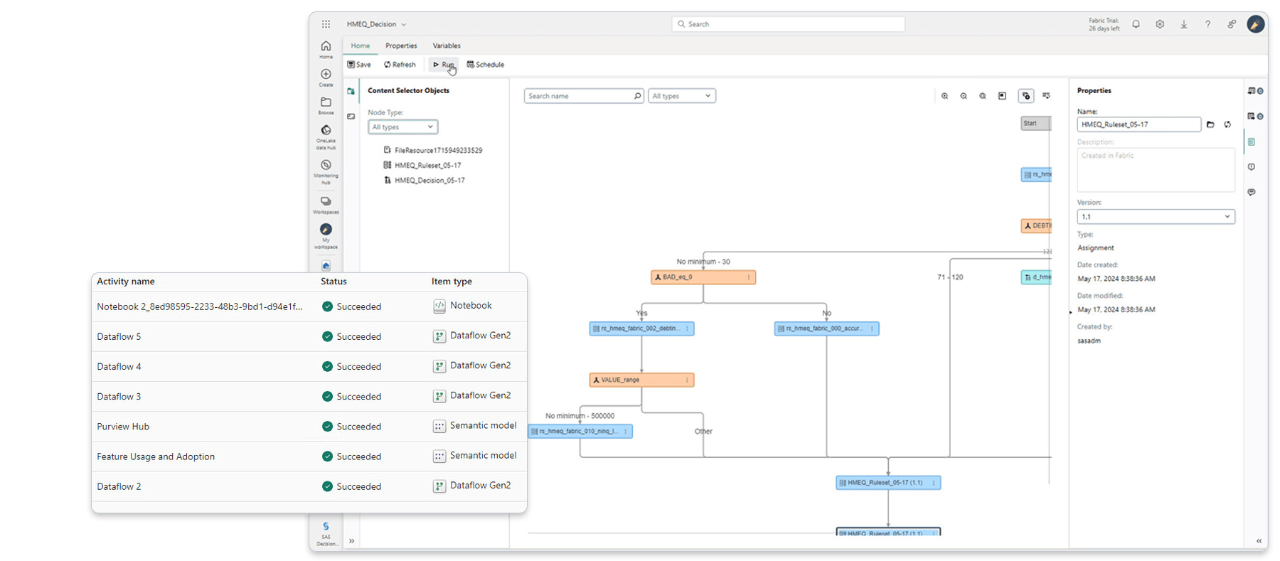 Screenshot of SAS Decision Builder Select Run Schedule with Highlight