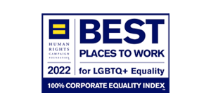 2022 Human Rights Campaign foundation best places to work for LGBTQ+ Equality awards logo Human Right's Campaign Best Places to Work for LGBTQ+ Equality 2022 award