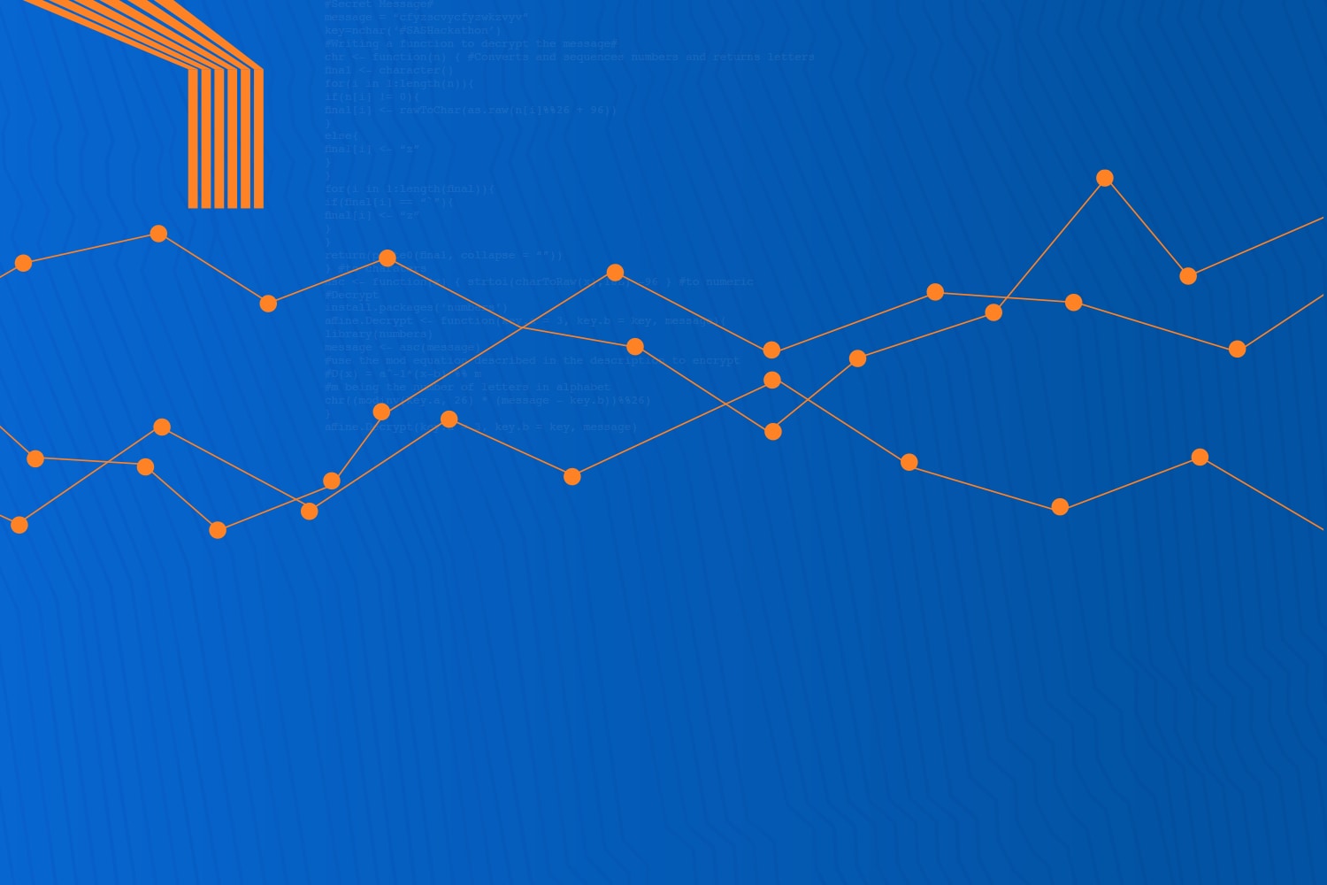 Blue background with orange graph dots