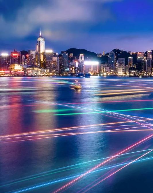 City of Hong Kong with blurred streams of light