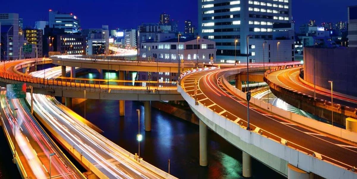 Tokyo Expressway junction at twilight