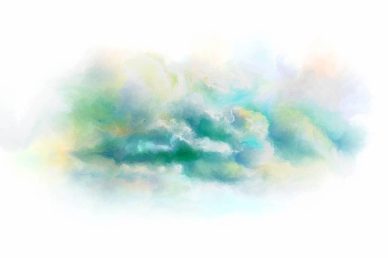 Teal and yellow water color clouds