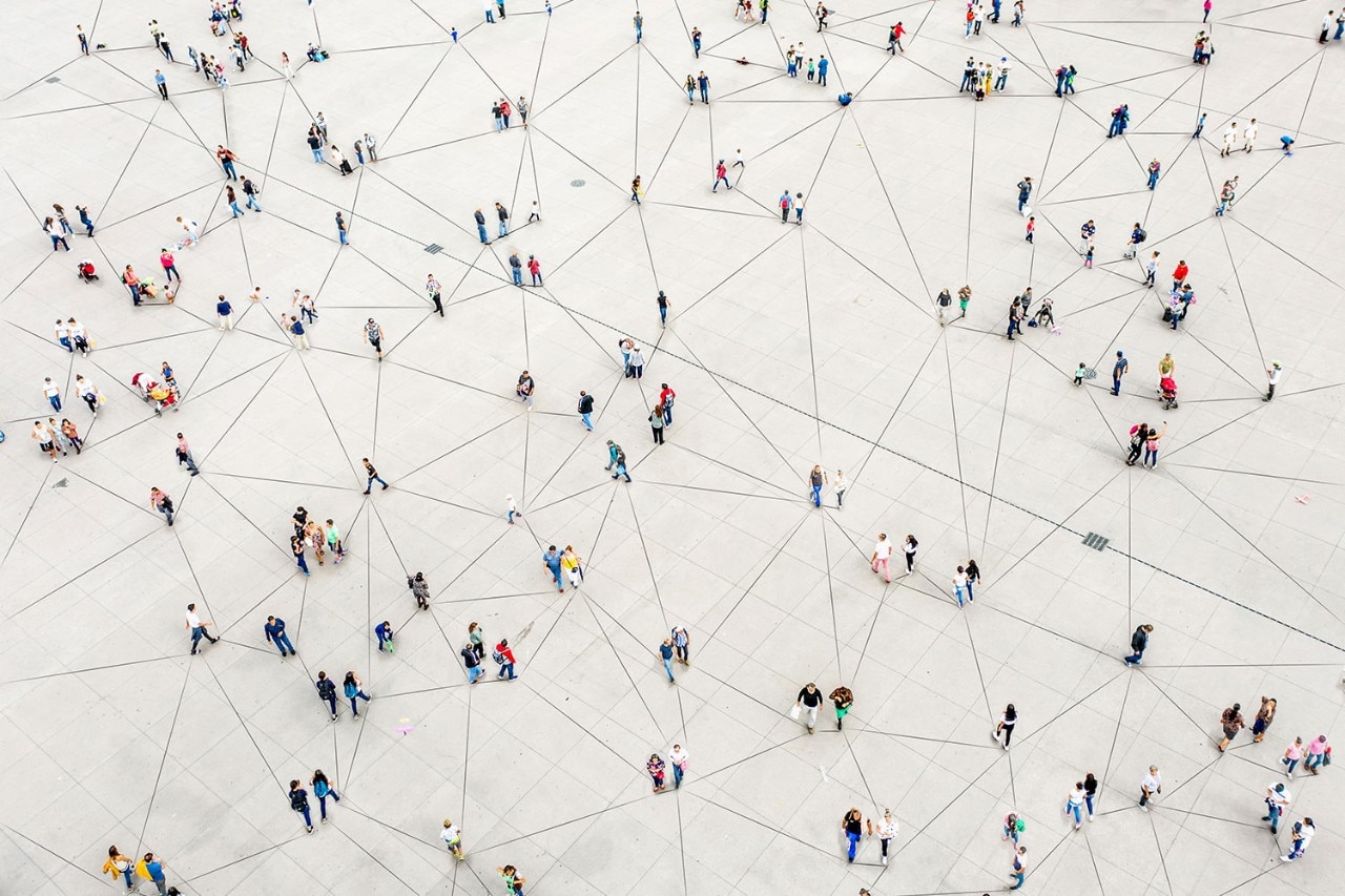 Aerial view of connected people