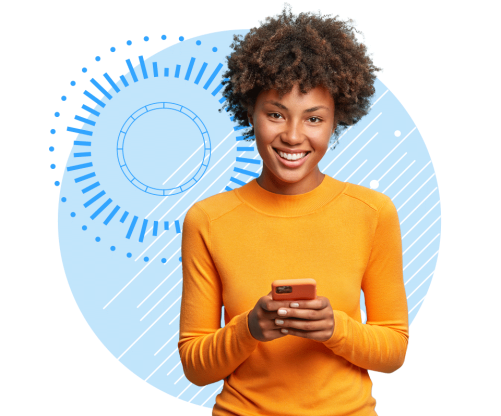 woman with yellow shirt on blue circle woman with yellow shirt on blue circle
