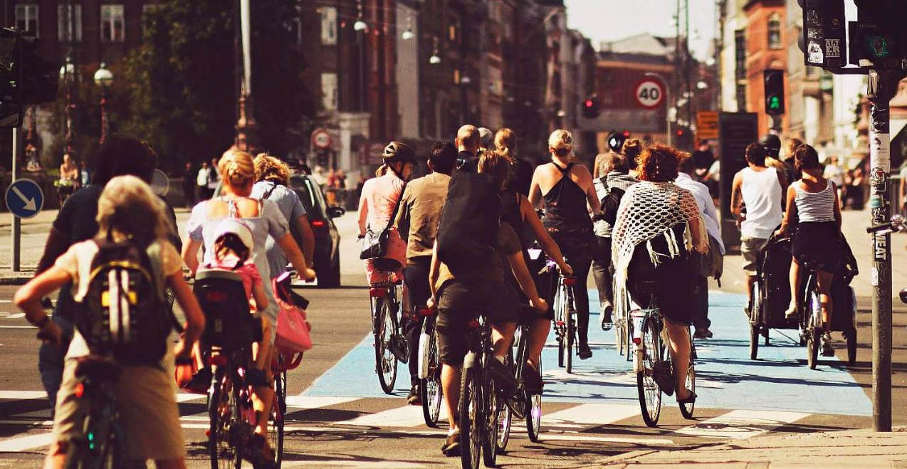 Bicyle riders on street in Copenhagen