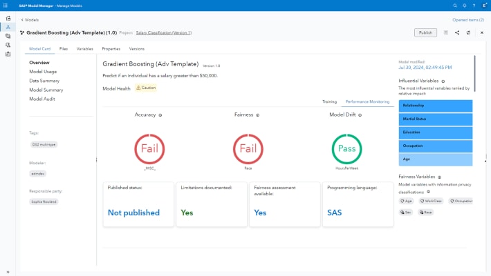 SAS Model Manager model card