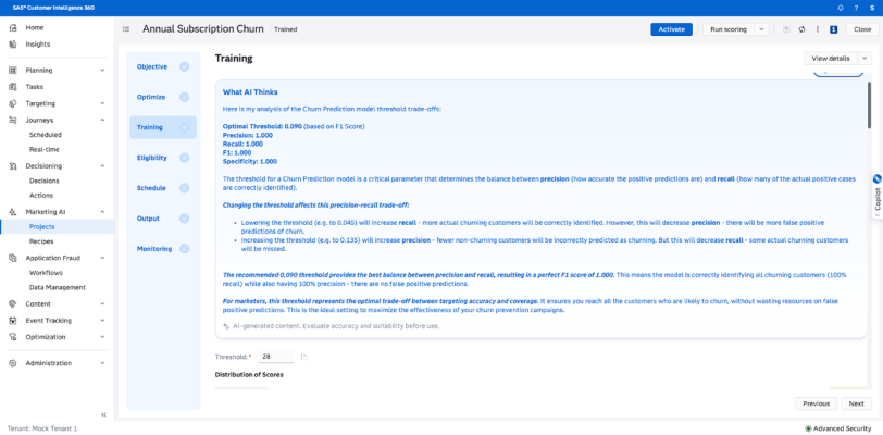 Screenshot of SAS 360 Marketing AI showing results