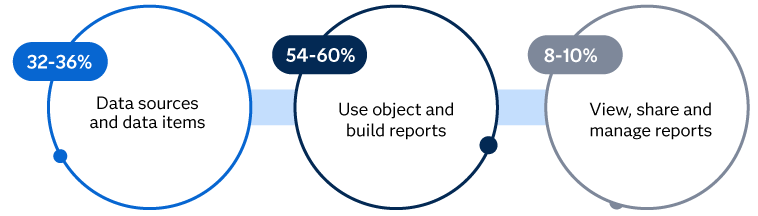 20-25%: Data sources and data items; 30-35%: Analyze data; 45-50%: Build reports