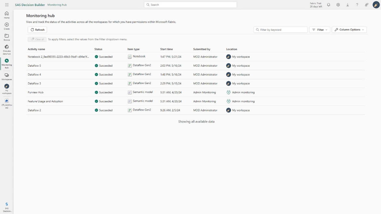 Screenshot of SAS Decision Builder Monitoring Hub