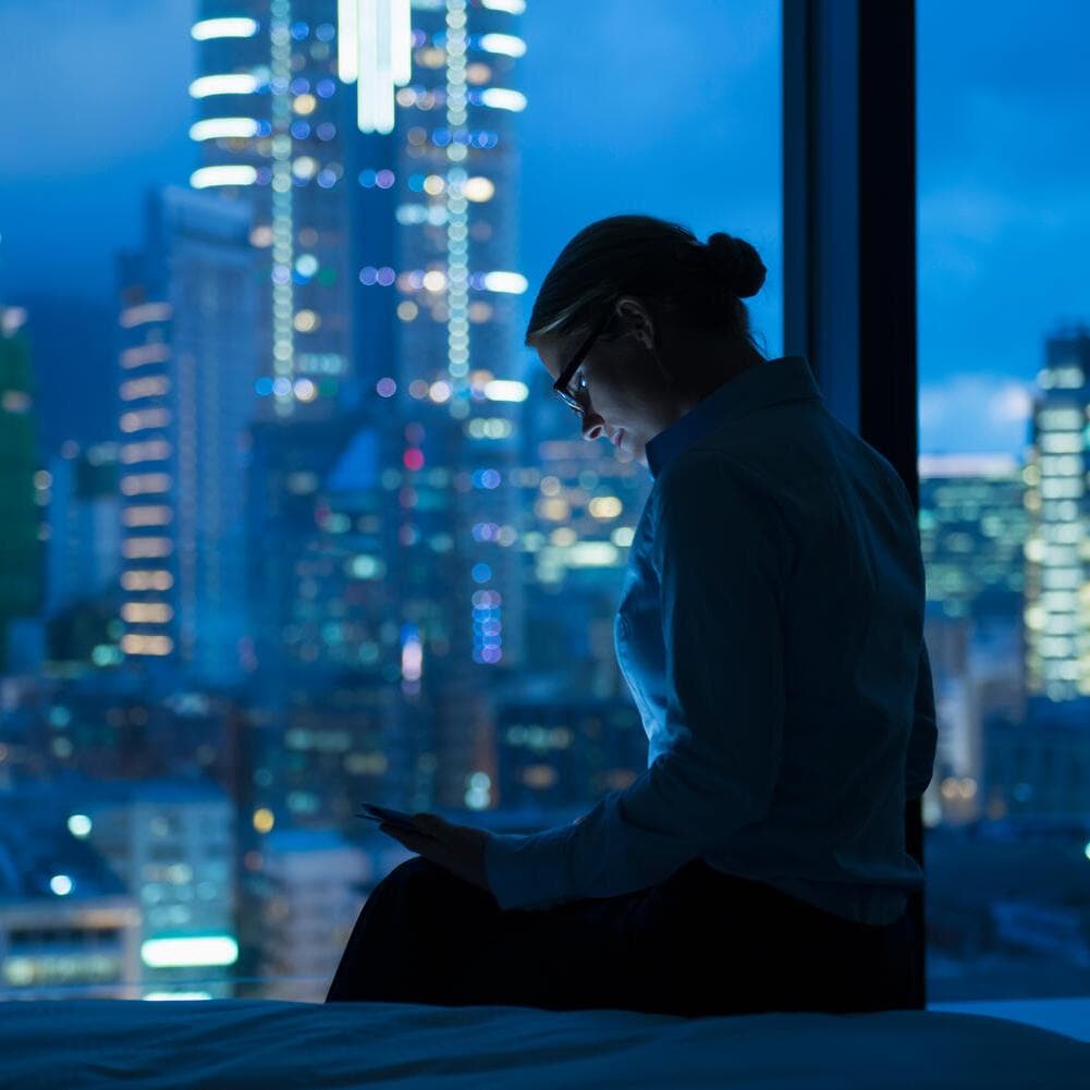 Businesswoman working late in office