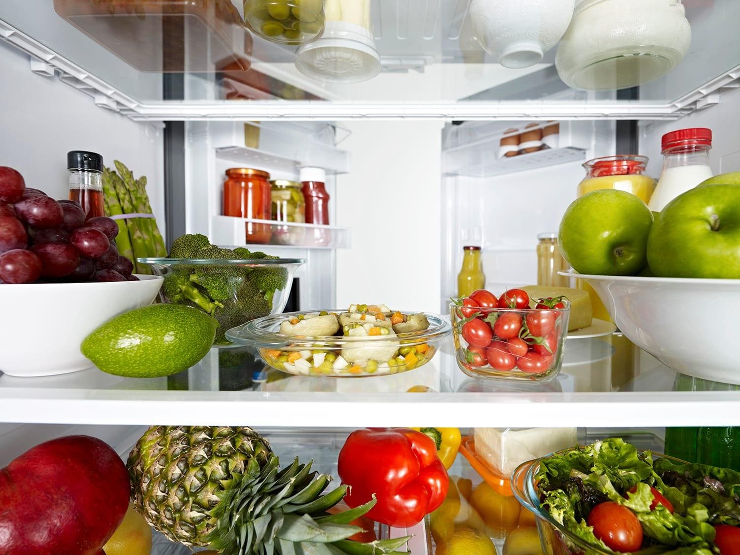 Food in open refrigerator