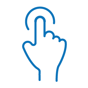 finger pushing button icon blue