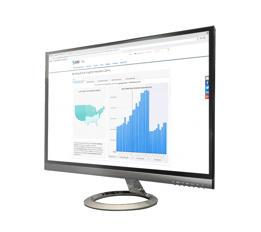 Visual Analytics banking and risk insights demo on monitor