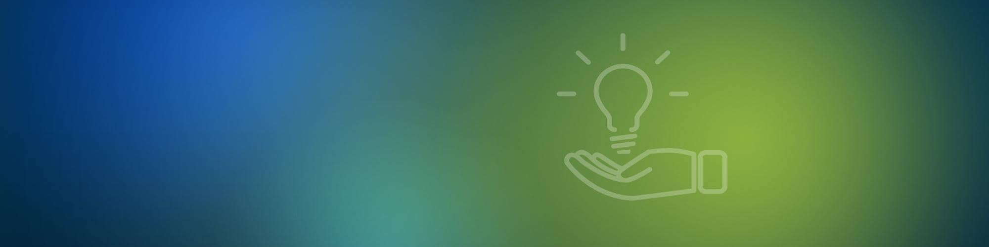 Cobalt, aqua and green background with hand holding lightbulb icon