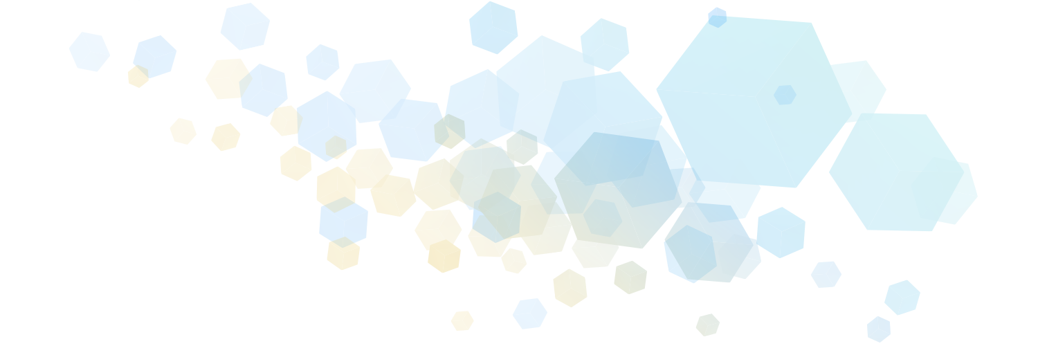 Overlapping yellow, aqua and blue hexagons