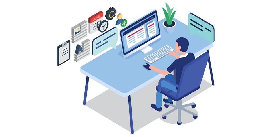 Person at Computer Workflow Illustration